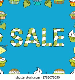 Seamless. Vector illustration. Picture in green, blue and white colors. End of season special offer banner. Sale banner template design, Big sale special offer.