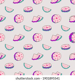 Seamless vector illustration of pineapple slices.