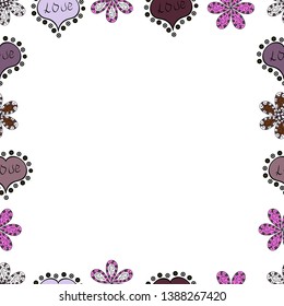 Seamless. Vector illustration. Illustration in pink, black and white colors. Doodles elements hand drawn frames.