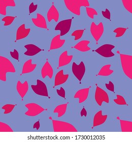 Seamless vector illustration of pink purple tone flower flat design on blue purple unicorn tone background, pattern for making printing paper work or textile artwork