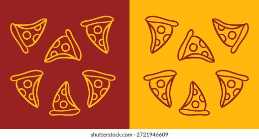 Ilustración vectorial perfecta de pizza en un color de tema rojo y amarillo. Perfecto para la marca de restaurantes, empaques y diseños con temas de refrigerios