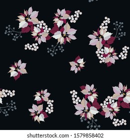 Seamless vector illustration with poinsettia flowers. Christmas symbol. For textile decoration, packaging, web design.