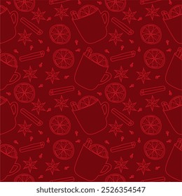 Seamless vector illustration print with ingredients for making mulled wine holiday autumn winter mood wallpaper Christmas background 