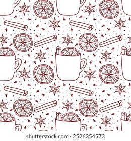 Impressão de ilustração de vetor sem costura com ingredientes para fazer vinho mulled férias outono inverno humor papel de parede fundo de Natal 
