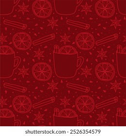 Seamless vector illustration print with ingredients for making mulled wine holiday autumn winter mood wallpaper Christmas background 