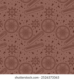 Impresión de la Ilustración vectorial sin fisuras con los ingredientes para hacer el fondo de las Navidades de Fondo de pantalla del sentimiento del invierno del otoño de las vacaciones del vino caliente 