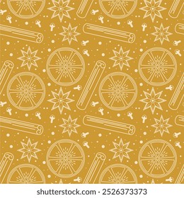 Seamless vector illustration print with ingredients for making mulled wine holiday autumn winter mood wallpaper Christmas background 