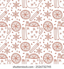 Impresión de la Ilustración vectorial sin fisuras con los ingredientes para hacer el fondo de las Navidades de Fondo de pantalla del sentimiento del invierno del otoño de las vacaciones del vino caliente 