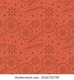 Impresión de la Ilustración vectorial sin fisuras con los ingredientes para hacer el fondo de las Navidades de Fondo de pantalla del sentimiento del invierno del otoño de las vacaciones del vino caliente 
