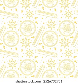 Seamless vector illustration print with ingredients for making mulled wine holiday autumn winter mood wallpaper Christmas background 