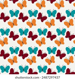 Seamless vector illustration print pattern background wallpaper with butterflies summer spring for textile, paper, pack etc 