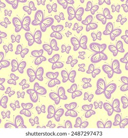 Seamless vector illustration print pattern background wallpaper with butterflies summer spring for textile, paper, pack etc 