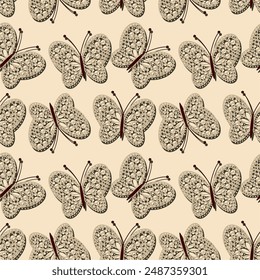 Seamless vector illustration print pattern background wallpaper with butterflies summer spring for textile, paper, pack etc 