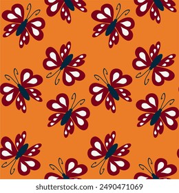 Seamless vector illustration print pattern background wallpaper with butterflies summer spring for textile, paper, pack etc 