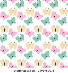 Seamless vector illustration print pattern background wallpaper with butterflies summer spring for textile, paper, pack etc 
