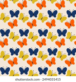 Seamless vector illustration print pattern background wallpaper with butterflies summer spring for textile, paper, pack etc 