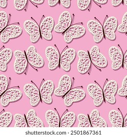 Seamless vector illustration print pattern background wallpaper with butterflies summer spring for textile, paper, pack etc 