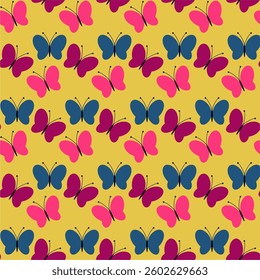 Seamless vector illustration print pattern background wallpaper with butterflies summer spring for textile, paper, pack etc	
