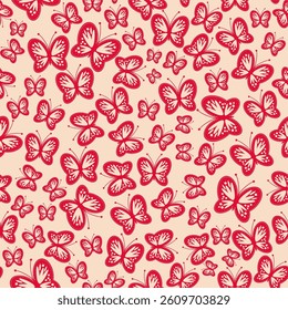 Seamless vector illustration print pattern background wallpaper with butterflies summer spring for textile, paper, pack etc	
