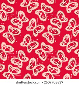 Seamless vector illustration print pattern background wallpaper with butterflies summer spring for textile, paper, pack etc	

