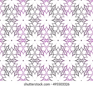 Seamless vector illustration in purple gradient with the image of abstract flowers.