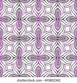 Seamless vector illustration in purple gradient with the image of abstract flowers.