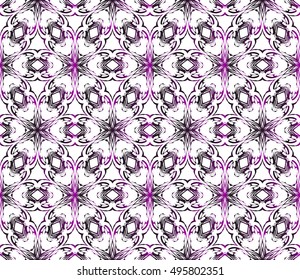 Seamless vector illustration in purple gradient with the image of abstract flowers.