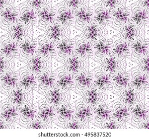 Seamless vector illustration in purple gradient with the image of abstract flowers.