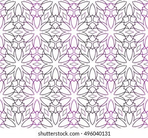 Seamless vector illustration in purple gradient with the image of abstract flowers.