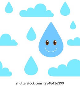 Seamless vector illustration with rain on white background