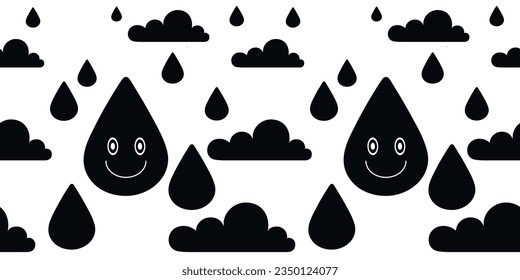 Seamless vector illustration with rain on white background