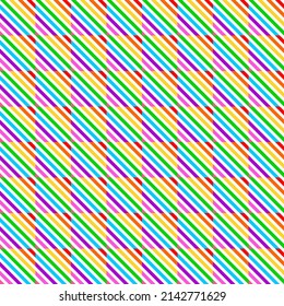 Ilustración vectorial de líneas rectas oblicuas de color arcoiris sobre fondo blanco.