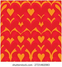 Ilustración vectorial sin fisuras con Formas de corazón rojas y rosadas en un patrón romántico para el Fondo de pantalla del día de San Valentín o la decoración de la tarjeta de vacaciones..
