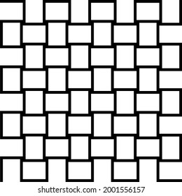 Seamless vector illustration of repeating geometric black and white interlocking lines.