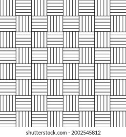 Seamless vector illustration of repeating geometric black and white interlocking lines.