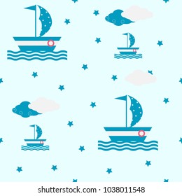Seamless vector illustration with a sea theme on a white background. For decorating children's textiles and packaging.