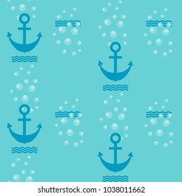 Seamless vector illustration with a sea theme on a turquoise background. For decorating textiles, packaging.