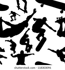 Seamless Vector Illustration of Skateboarders