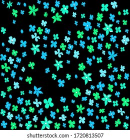 Seamless vector illustration with small blue flowers. Ditsy print. Elegant template for fashion prints. Delicate floral pattern on a black background. More flowers patterns in my collections. 