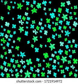 Seamless vector illustration with small blue and green flowers. Ditsy print. Delicate floral pattern on a black background. More flowers patterns in my collections. 
