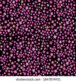 Ilustración vectorial sin foco con flores rosadas pequeñas. Impresión Ditsy. Elegante plantilla para impresiones de moda. Delicado patrón floral.