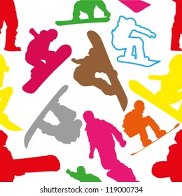 Seamless Vector Illustration of Snowboarders