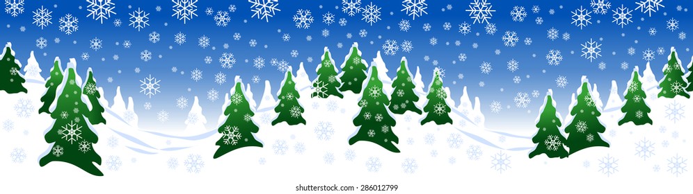 Seamless vector illustration of snowy winter forest