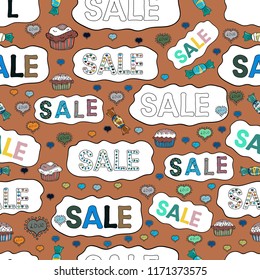 Seamless. Vector illustration. Special Offer Sale Paper Tag, Banner, Poster or Flyer design on white, brown and blue background, Creative. Illustration in white, brown and blue colors.