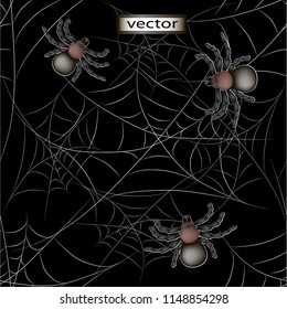 Seamless vector illustration of spiders in a web-scary and unpleasant decorative background.