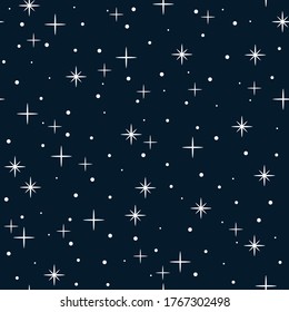 Seamless vector illustration . Star in white color on blue background.