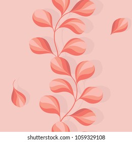Seamless vector illustration of a stylized twig on a pink background. For decorating textiles, packaging and wallpaper.