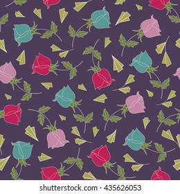 Seamless vector illustration with tender color roses