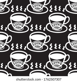 Seamless vector illustration of tribal style Motif art coffee cup on black background for making many kinds of printing or textile graphic related Aboriginal, Maya, Inca, African trendy style