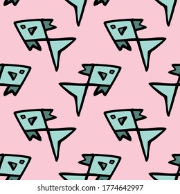 Seamless vector illustration of tribal style Motif art blue fish on pastel pink background for making many kinds of printing or textile graphic related Aboriginal, Maya, Inca, African trendy style